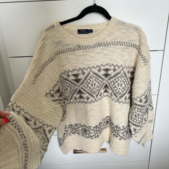 Polo Ralph Lauren Sweater Fair Isle Nordic Wool Alpaca Blend Ivory Black Mock - Picture 9 of 14